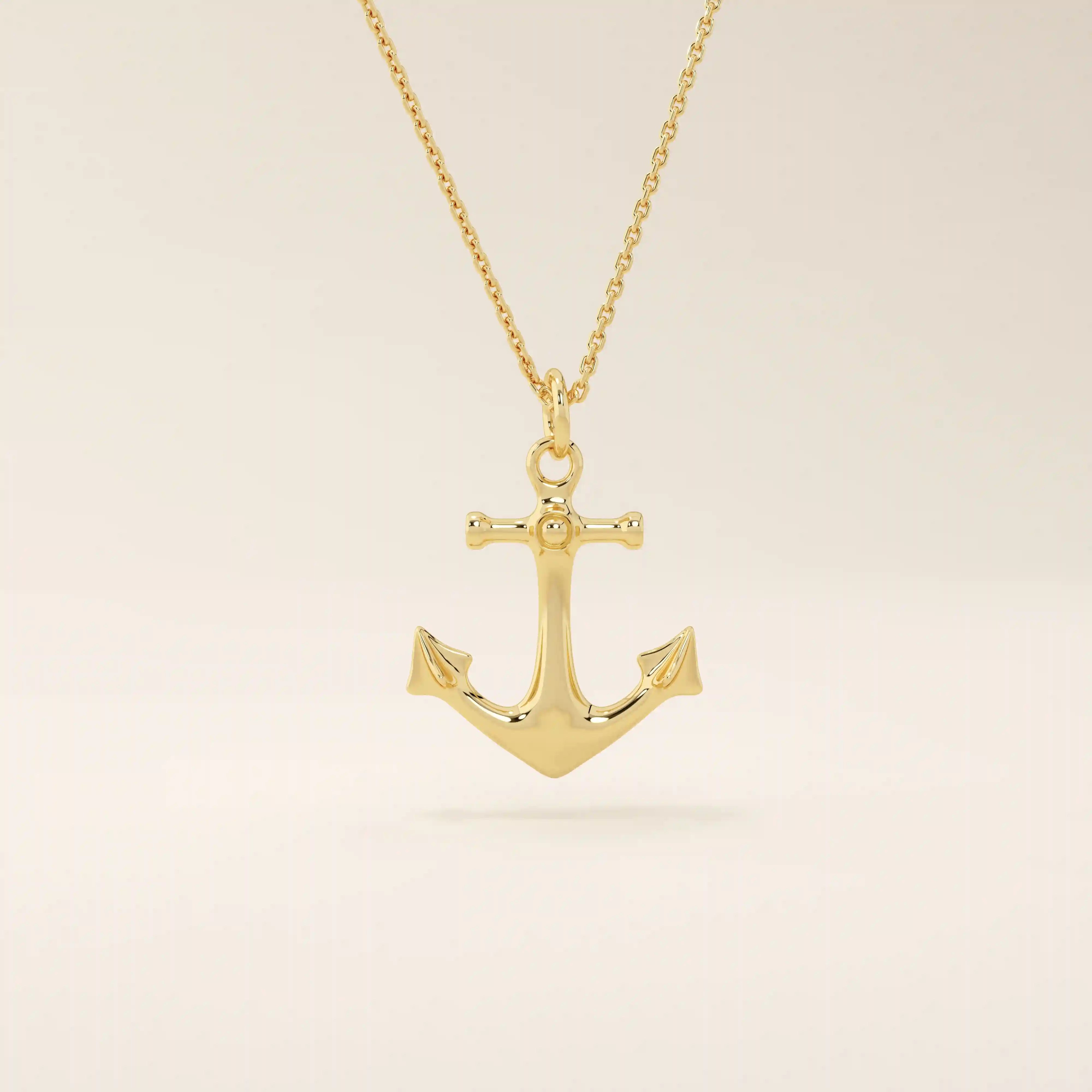 14k solid gold plain gold anchor pendant necklace for women