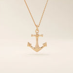 14k solid gold plain gold anchor pendant necklace for women