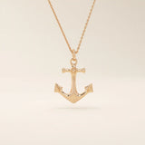 14k solid gold plain gold anchor pendant necklace for women