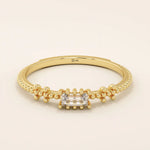 SOLITAIRE BAGUETTE TINY BEAD BAND ENGAGEMENT RING IN 14K SOLID YELLOW GOLD FOR WOMEN