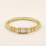 SOLITAIRE BAGUETTE TINY BEAD BAND ENGAGEMENT RING IN 14K SOLID YELLOW GOLD FOR WOMEN