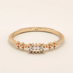 SOLITAIRE BAGUETTE TINY BEAD BAND ENGAGEMENT RING IN 14K SOLID YELLOW GOLD FOR WOMEN
