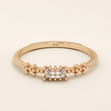 SOLITAIRE BAGUETTE TINY BEAD BAND ENGAGEMENT RING IN 14K SOLID YELLOW GOLD FOR WOMEN