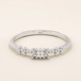SOLITAIRE BAGUETTE TINY BEAD BAND ENGAGEMENT RING IN 14K SOLID YELLOW GOLD FOR WOMEN