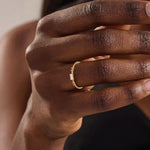 SOLITAIRE BAGUETTE TINY BEAD BAND ENGAGEMENT RING IN 14K SOLID YELLOW GOLD FOR WOMEN