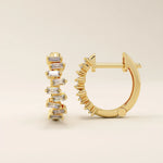 14k solid gold baguette cluster hoop earring for women