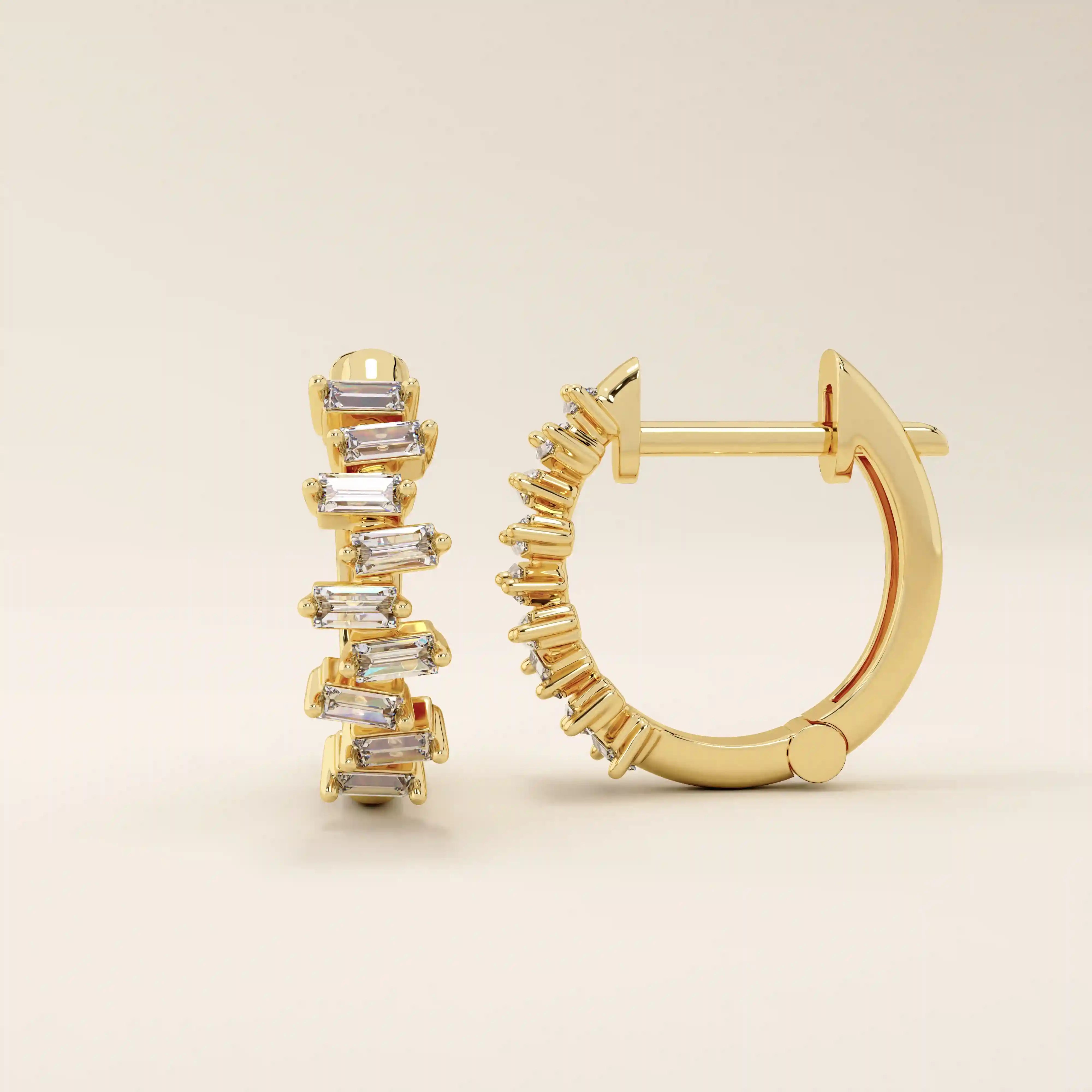 14k solid gold baguette cluster hoop earring for women