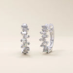 14k solid gold baguette cluster hoop earring for women