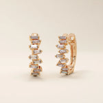 14k solid gold baguette cluster hoop earring for women