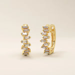 14k solid gold baguette cluster hoop earring for women