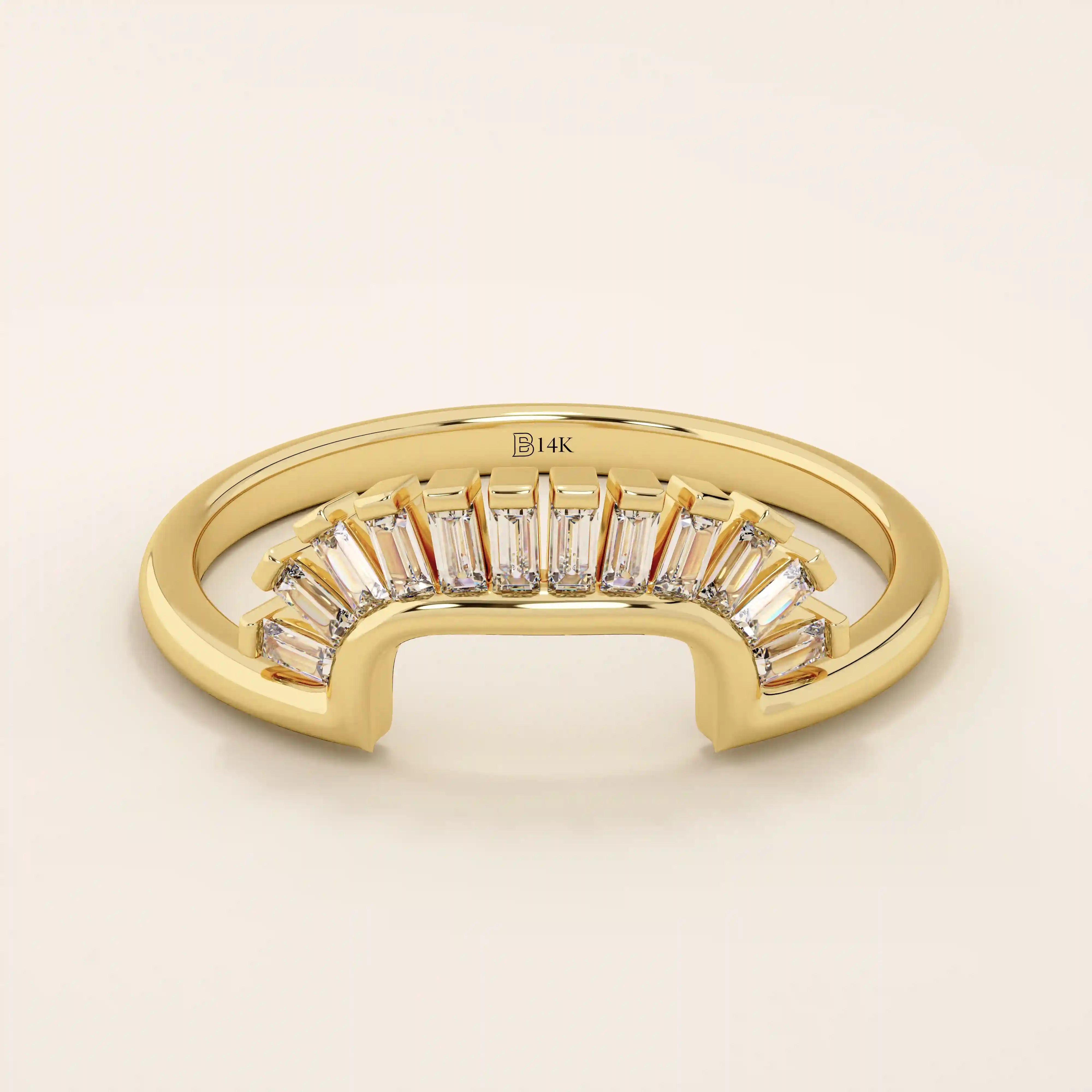 BAGUETTE SQUARE CURVE RING IN 14k SOLID GOLD