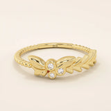 14k solid gold beaded band bezel set moissanite leaf vine stacking ring for women