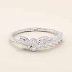 14k solid gold beaded band bezel set moissanite leaf vine stacking ring for women