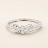 14k solid gold beaded band bezel set moissanite leaf vine stacking ring for women