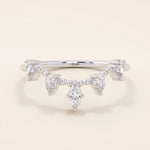 14k solid gold beaded band marquise pear moissanite stones stackable curve ring for women