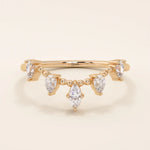 14k solid gold beaded band marquise pear moissanite stones stackable curve ring for women