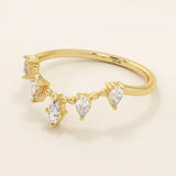 14k solid gold beaded band marquise pear moissanite stones stackable curve ring for women