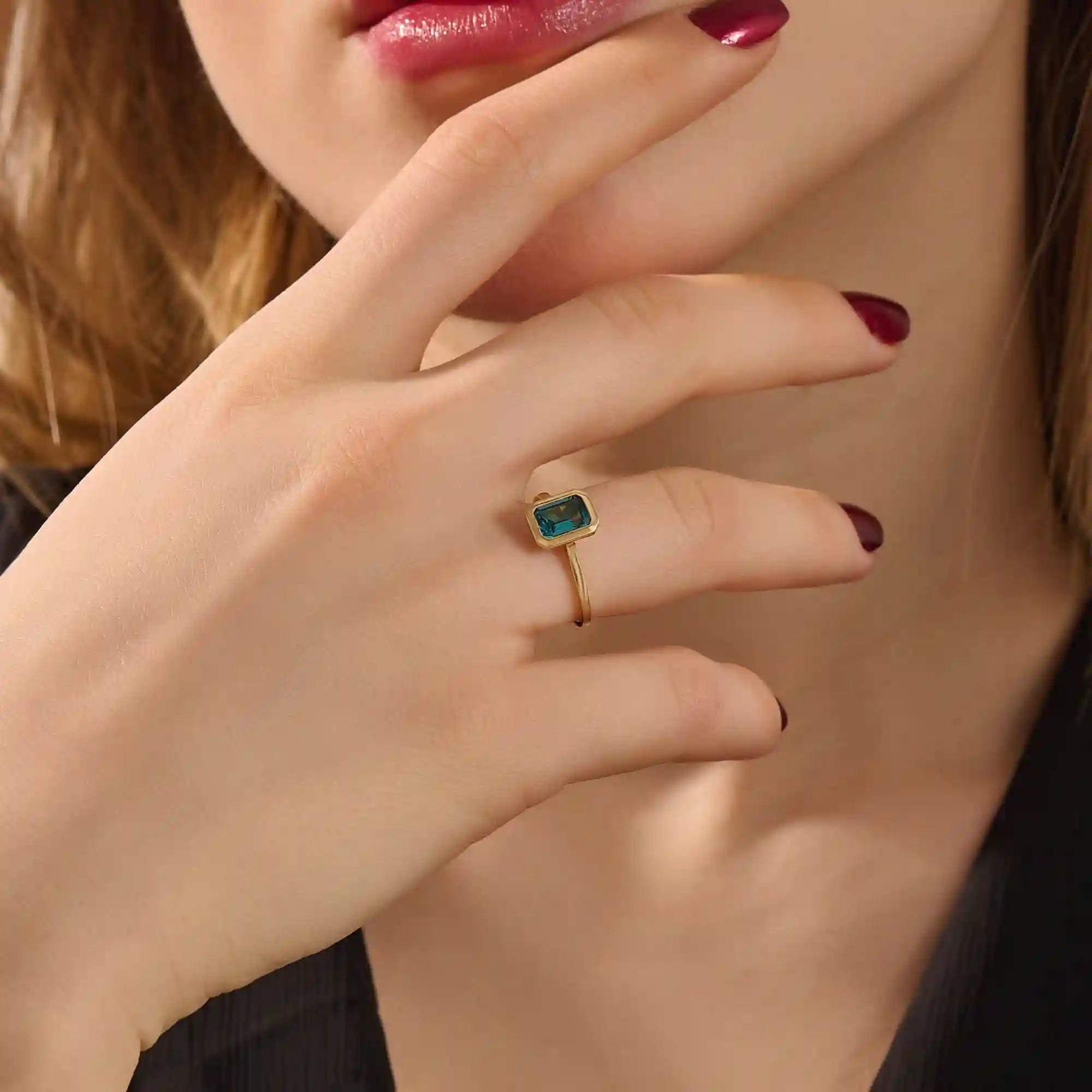 BEZEL EMERALD cut birthstone gemstone ENGAGEMENT RING