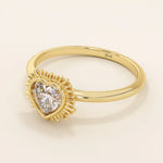 14k solid gold 5mm heart cut moissanite bezel solitaire statement ring for women