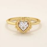 14k solid gold 5mm heart cut moissanite bezel solitaire statement ring for women