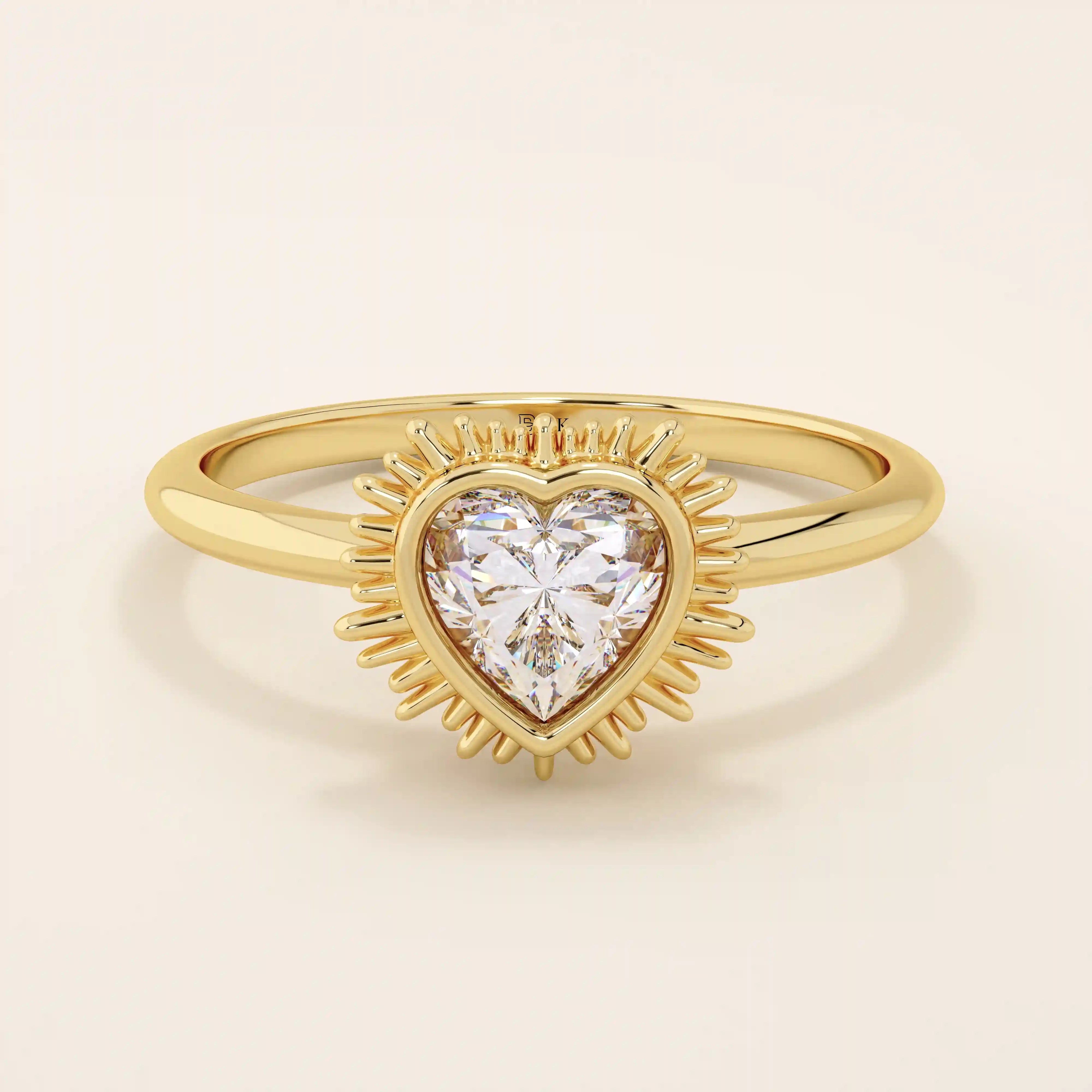 14k solid gold 5mm heart cut moissanite bezel solitaire statement ring for women
