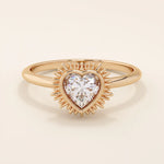 14k solid gold 5mm heart cut moissanite bezel solitaire statement ring for women