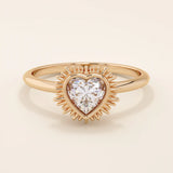 14k solid gold 5mm heart cut moissanite bezel solitaire statement ring for women