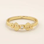 14k solid gold bezel set small moissanite leaf stackable wedding ring for women