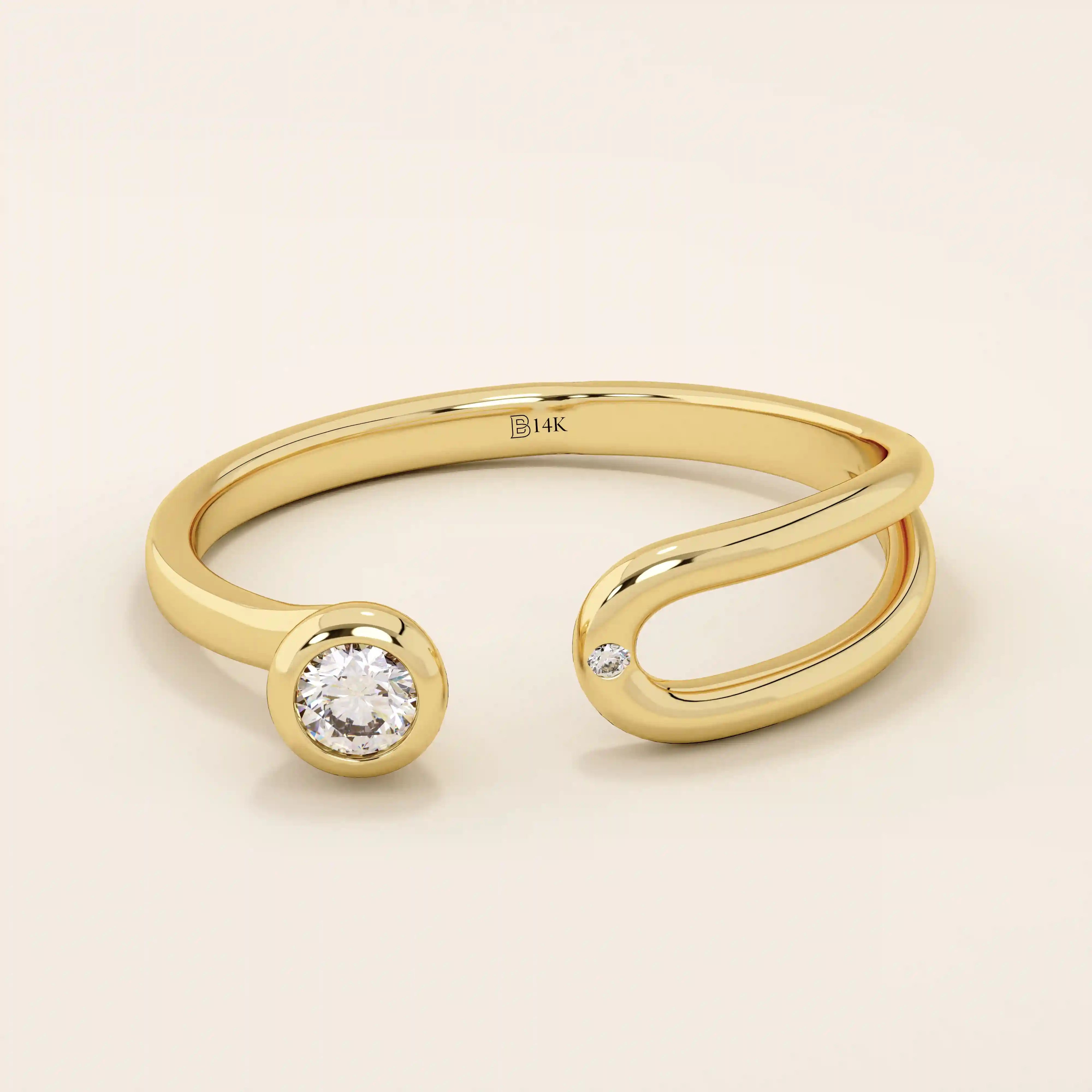 stackable statement ring features a bezel-set solitaire round stone in a 14K solid yellow gold band FOR WOMEN