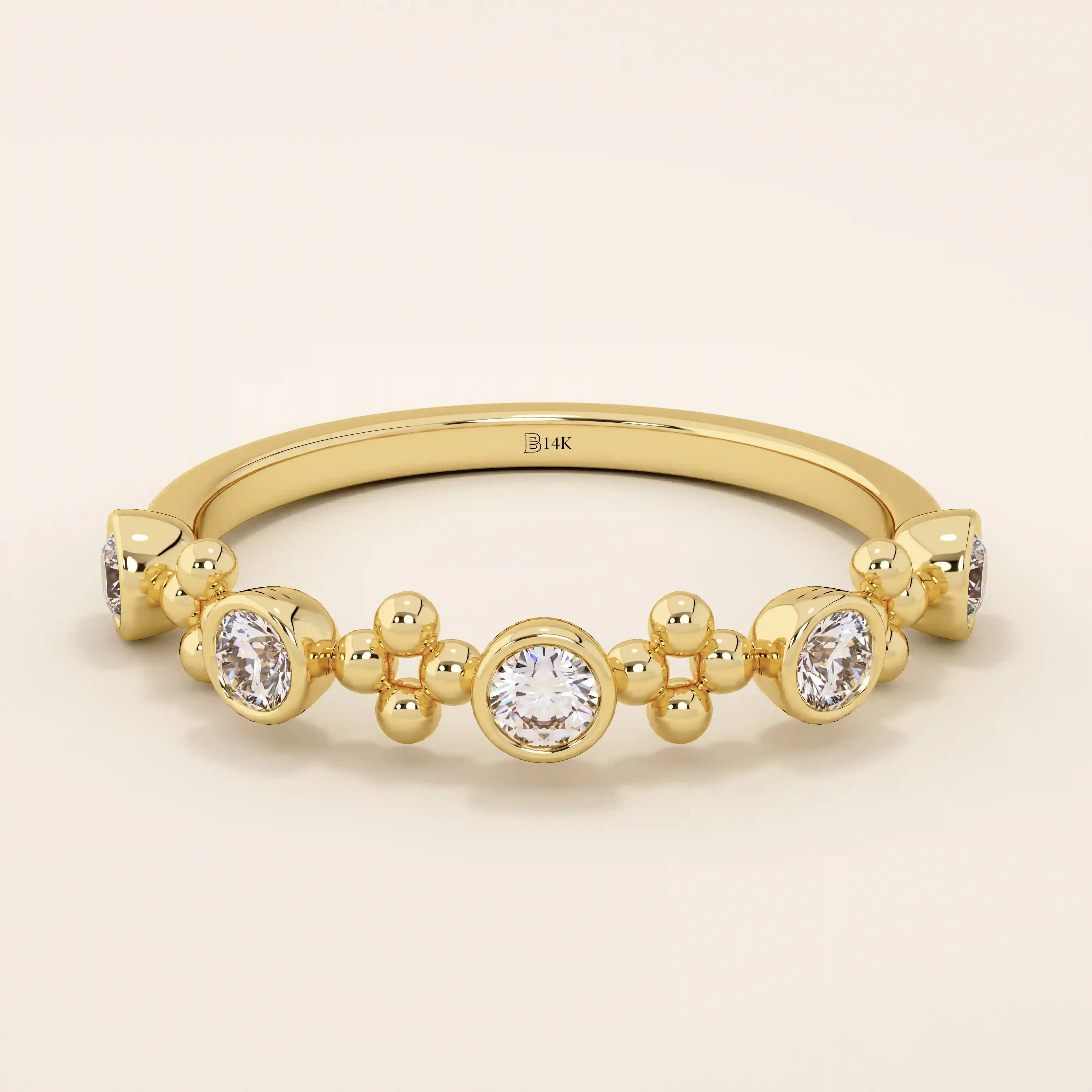 14k solid gold beaded bezel moissanite stackable wedding ring for women