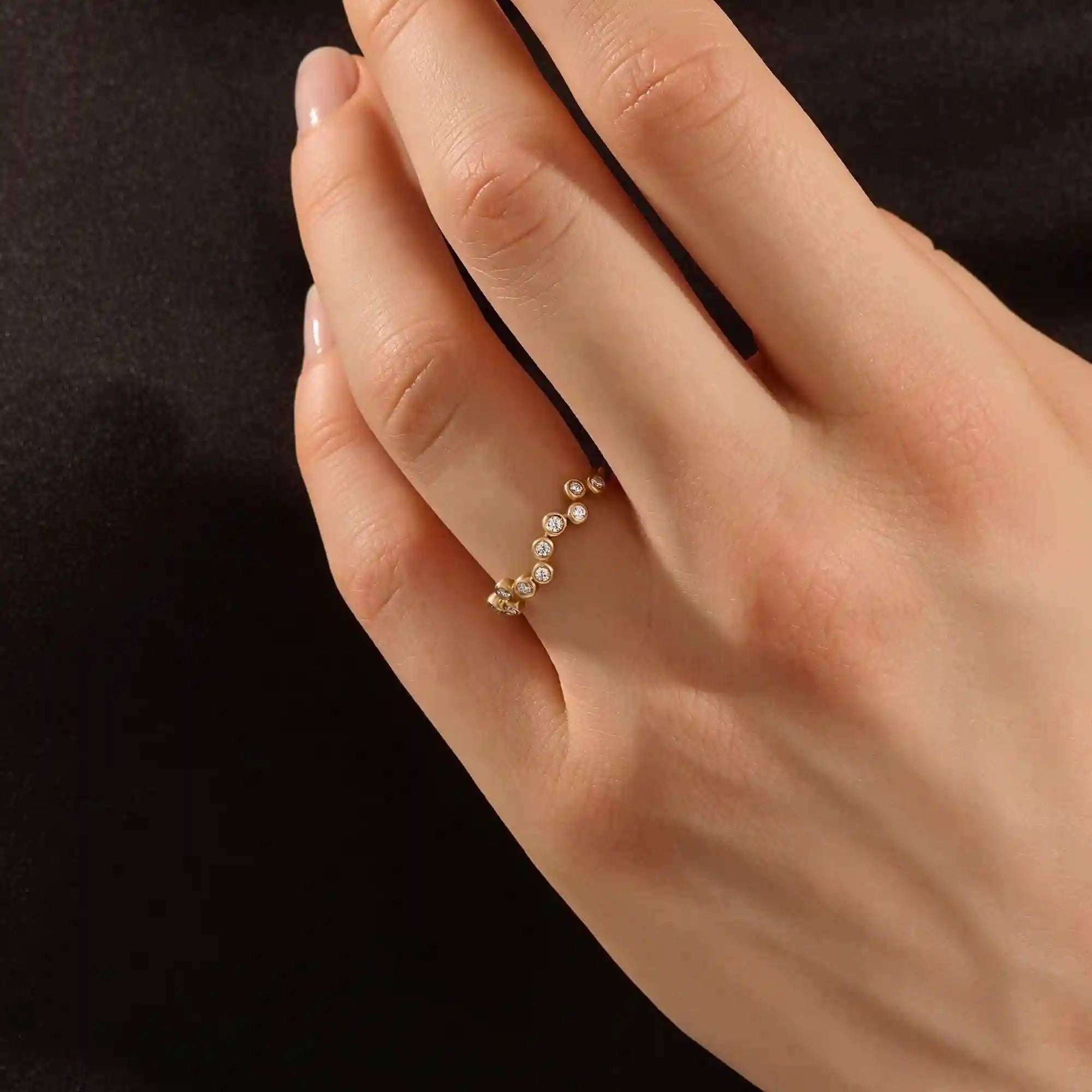 14k solid gold bezel set moissanite stacking wedding ring for women