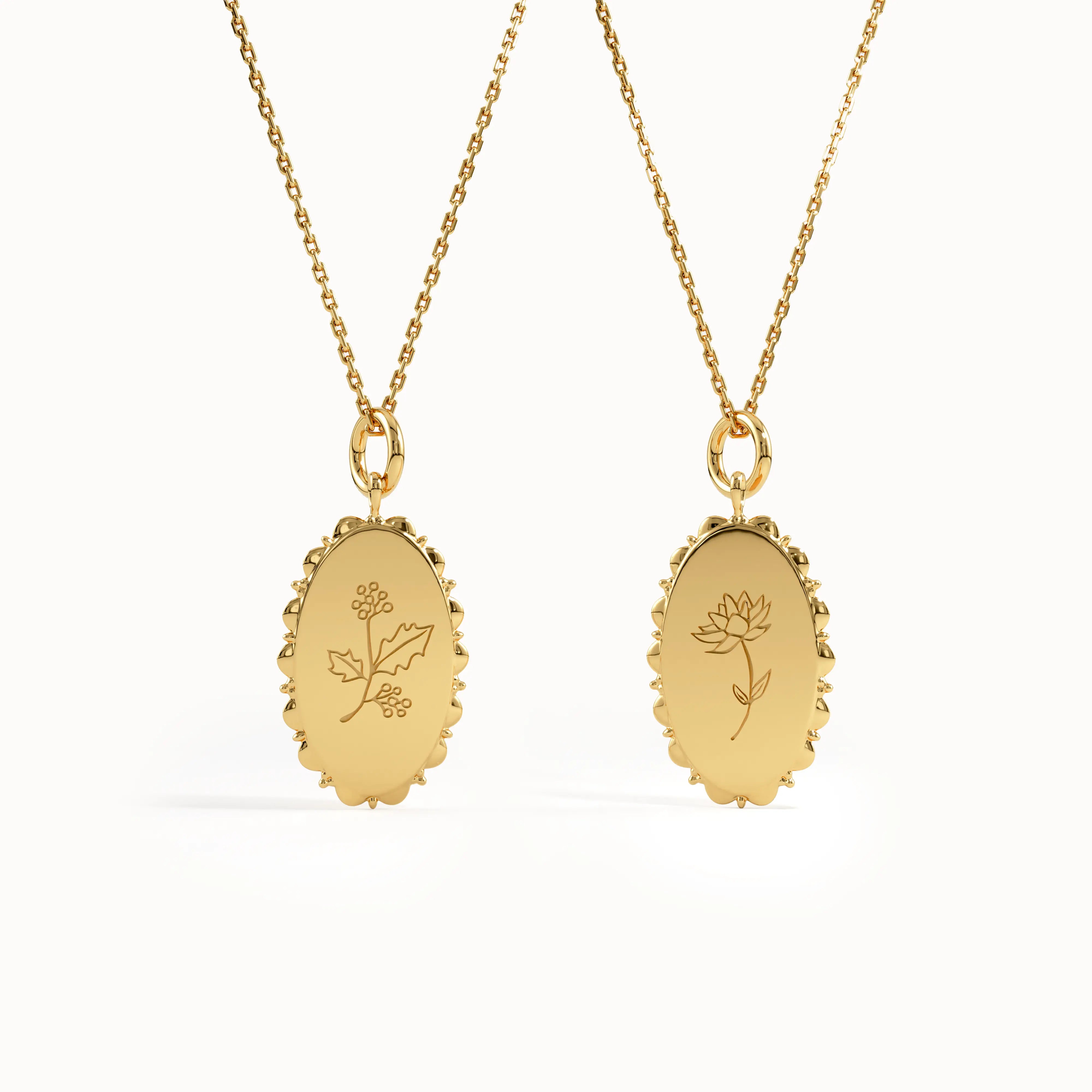 Oval Birth Flower Pendant Necklace brennmore