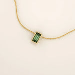 14K SOLID GOLD BIRTHSTONE BAGUETTE CUT BEZEL CHARM NECKLACE FOR WOMEN