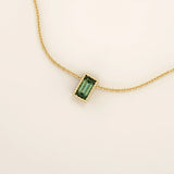 14K SOLID GOLD BIRTHSTONE BAGUETTE CUT BEZEL CHARM NECKLACE FOR WOMEN