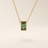 14K SOLID GOLD BIRTHSTONE BAGUETTE CUT BEZEL CHARM NECKLACE FOR WOMEN