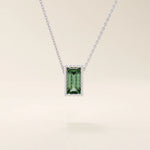 14K SOLID GOLD BIRTHSTONE BAGUETTE CUT BEZEL CHARM NECKLACE FOR WOMEN
