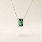 14K SOLID GOLD BIRTHSTONE BAGUETTE CUT BEZEL CHARM NECKLACE FOR WOMEN