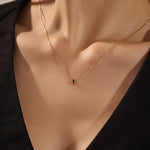14K SOLID GOLD BIRTHSTONE BAGUETTE CUT BEZEL CHARM NECKLACE FOR WOMEN