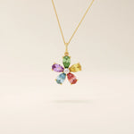 14k solid gold colorful pear birthstone flower cute pendant necklace for women
