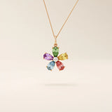 14k solid gold colorful pear birthstone flower cute pendant necklace for women