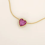 14K SOLID GOLD PINK HEART SHAPE MOVING CHARM NECKLACE FOR WOMEN