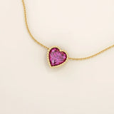 14K SOLID GOLD PINK HEART SHAPE MOVING CHARM NECKLACE FOR WOMEN