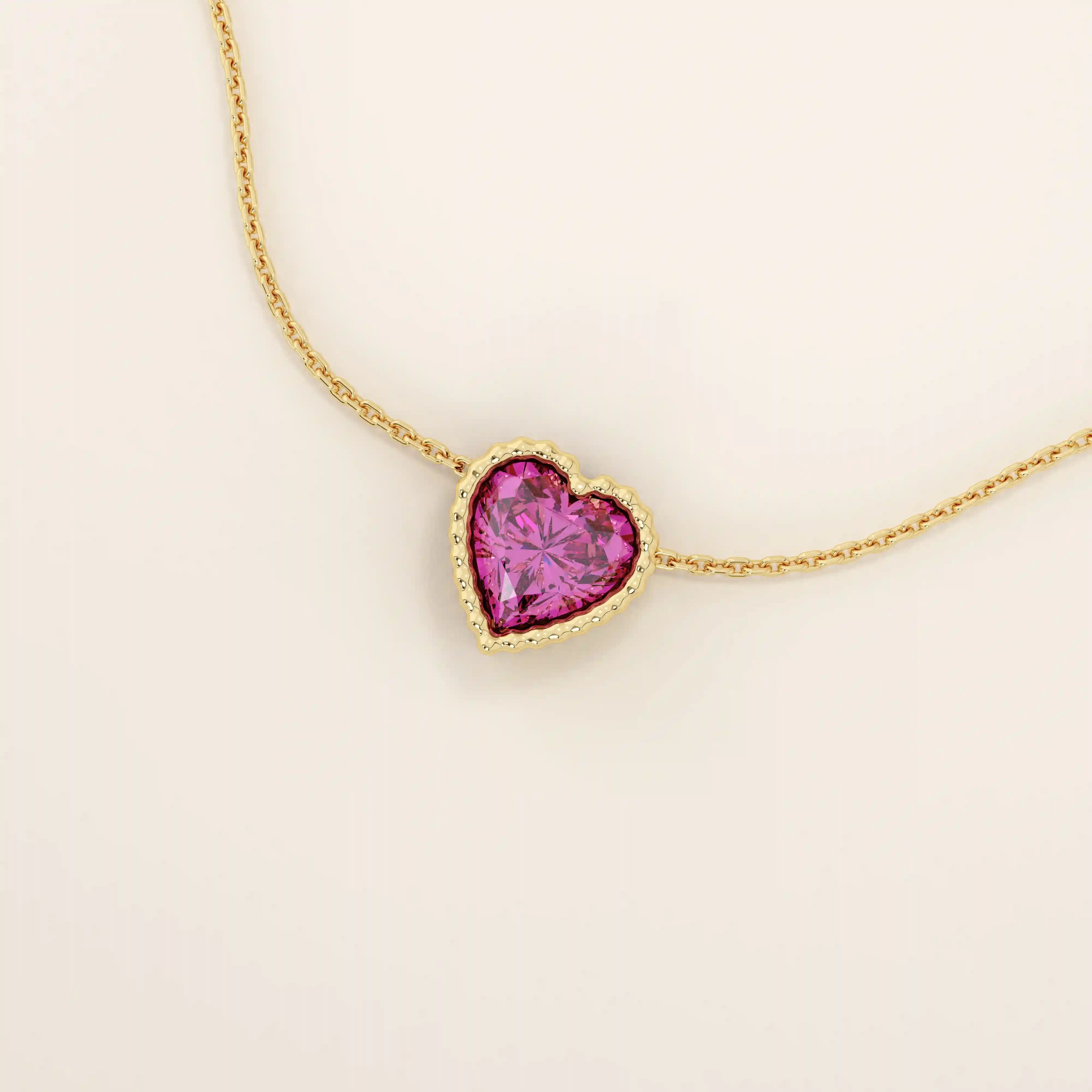 14K SOLID GOLD PINK HEART SHAPE MOVING CHARM NECKLACE FOR WOMEN