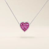 14K SOLID GOLD PINK HEART SHAPE MOVING CHARM NECKLACE FOR WOMEN