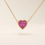14K SOLID GOLD PINK HEART SHAPE MOVING CHARM NECKLACE FOR WOMEN