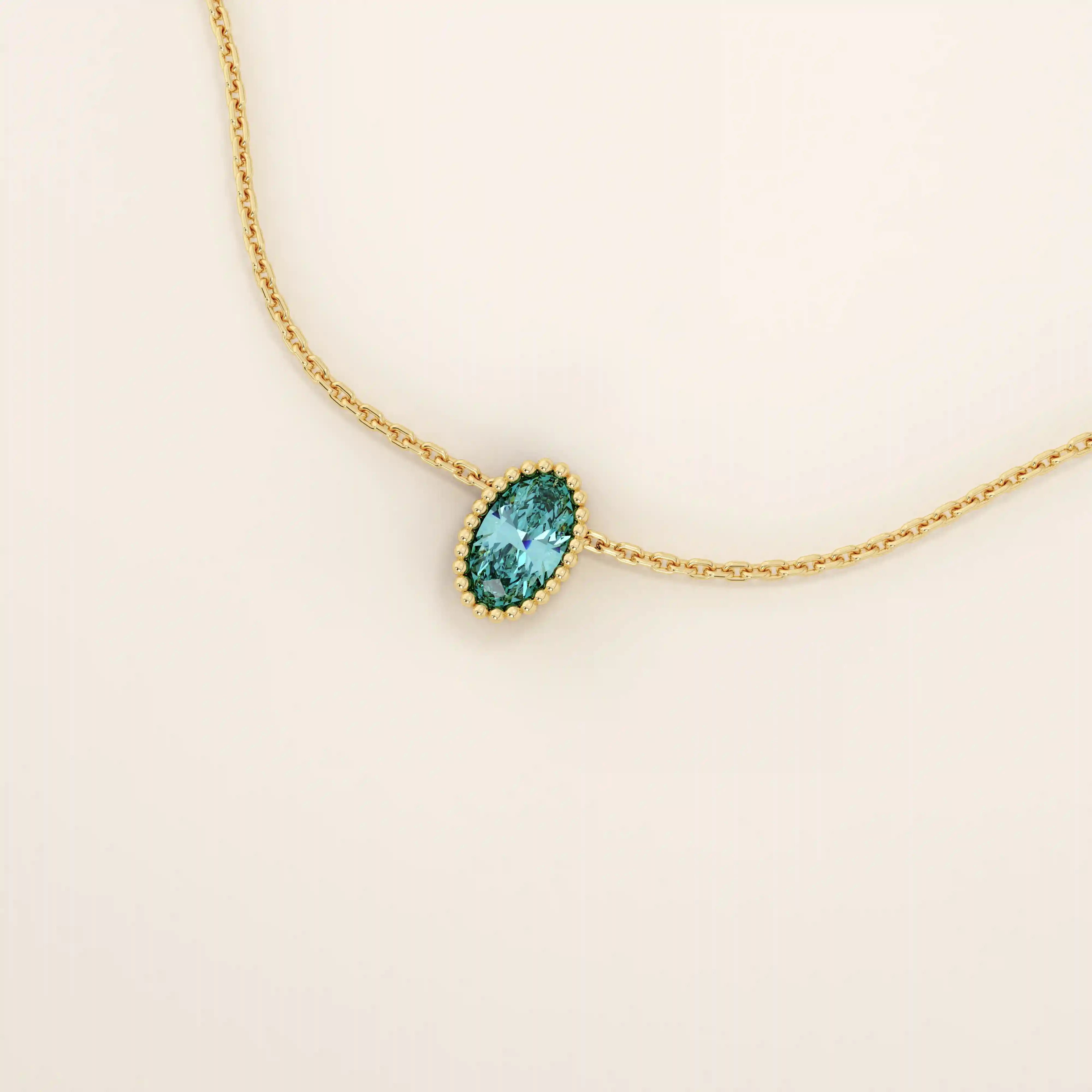 14K SOLID GOLD BIRTHSTONE OVAL SHAPE MOVING CHARM NECKLACE FOR WOMEN