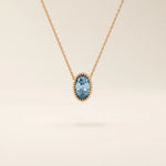 14K SOLID GOLD BIRTHSTONE OVAL SHAPE MOVING CHARM NECKLACE FOR WOMEN