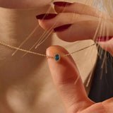 14K SOLID GOLD BIRTHSTONE OVAL SHAPE MOVING CHARM NECKLACE FOR WOMEN