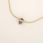 14K SOLID GOLD PEAR SHAPE PINK STONE MOVING CHARM NECKLACE