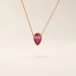 14K SOLID GOLD PEAR SHAPE PINK STONE MOVING CHARM NECKLACE